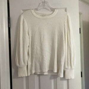 2/$30‎ Madewell Bishop Sleeve Ribbed Cream Sweater Size Medium Preppy Classic